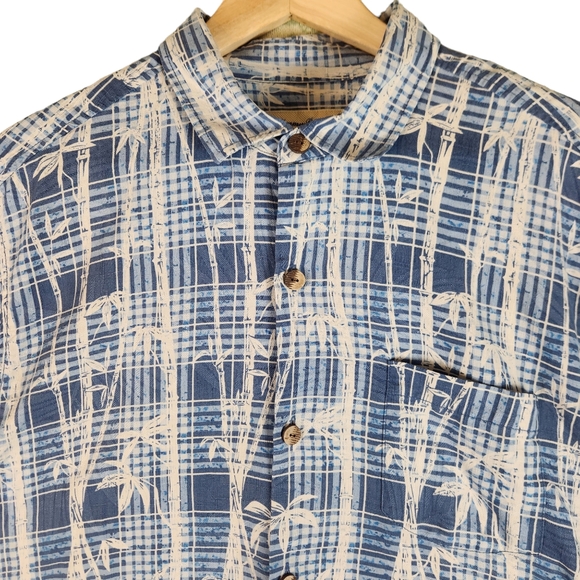 Tommy Bahama Mens Silk Button Down Shirt‎ Large Blue Plaid Palm Hawaiian Print - Picture 3 of 8